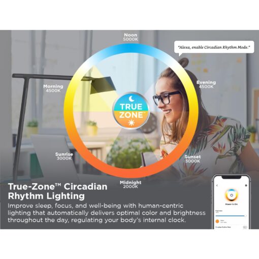 BLACK+DECKER Bostitch Verve Designer Smart Desk Lamp, Compatible with Alexa, Auto-Circadian Mode, True White LED + Color Ambiance, Qi Wireless Charger, Black, Certified for Humans - Image 6