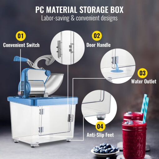 VEVOR 110V Commercial Ice Crusher 661LBS/H, ETL Approved 300W Electric Snow Cone Machine with Dual Blades, Stainless Steel Shaved Ice Machine with Safety On/Off Switch for Family, Restaurants, Bars - Image 5