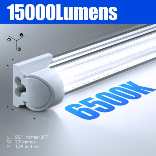 Barrina 8FT LED Shop Light, 100W 15000LM 6500K Super Bright White, Linkable Integrated T8 Shop Lighting with Clear Cover, V Shape 8 Foot LED Tube Lights, Ceiling Lights Fixtures for Garage, 12 Pack - Image 9