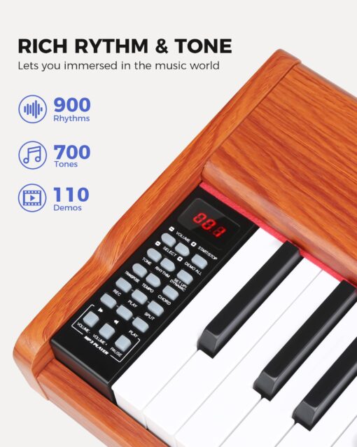 Fesley Weighted Piano Keyboard 88 Keys: Full Size Electric Keyboard Piano for Beginners, Portable 88 Key Keyboard with Daul Speaker,Sustain Pedal,Power Adapter,Support Bluetooth,USB MIDI,FEP300, Brown - Image 8