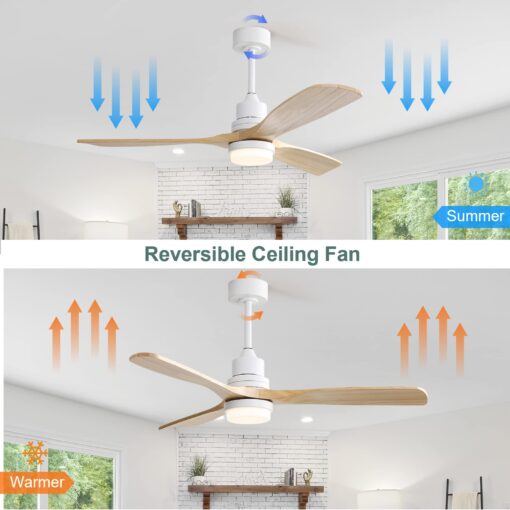 Sofucor Low Profile Ceiling Fan With Lights Remote Control 52 Inch Flush Mount Ceiling Fan Modern Wood Blade Fan For Bedroom Living Room Indoor Outdoor Farmhouse Patio, Noiseless DC Motor - Image 4