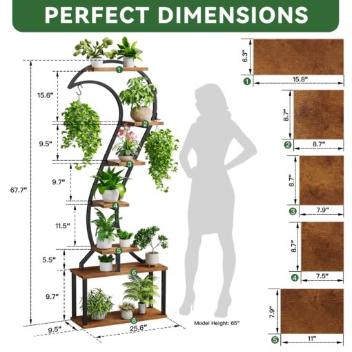 WIWIDRM Plant Stand Indoor with Grow Light,68" Tall Plant Stand for Indoor Plants Multiple,7 Tiered Metal Plant Shelf,Swan Shaped Plant Holder for Home,Patio,Balcony 2PCS - Image 3
