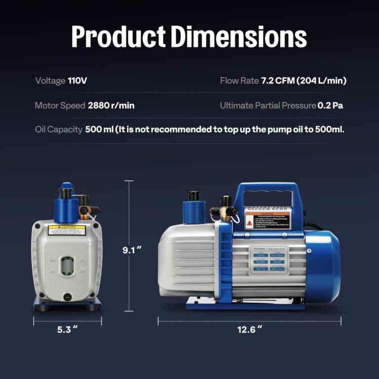 VIVOHOME 3/4 HP 7.2 CFM 110V Dual Stage HVAC Vacuum Pump for R134a R12 R22 R502 R410a Systems, Auto AC Vacuum Pump for Air Conditioner Servicing Resin Degassing with 2 Oil Bottles - Image 2