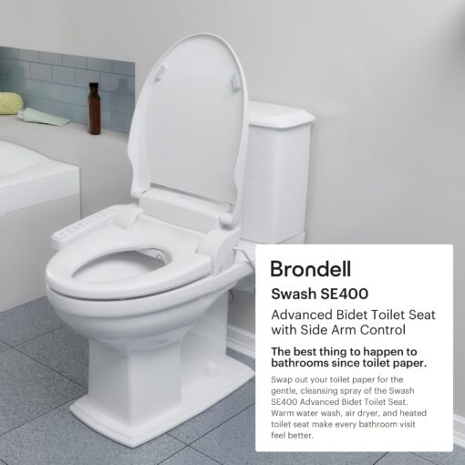 Brondell SE400-RW Swash SE400 Electric Bidet Toilet Heated Seat, Oscillating Stainless Steel Nozzle, Warm Air Dryer, Night Light, Gentle Close Lid, White Side Arm Control, Round - Image 9