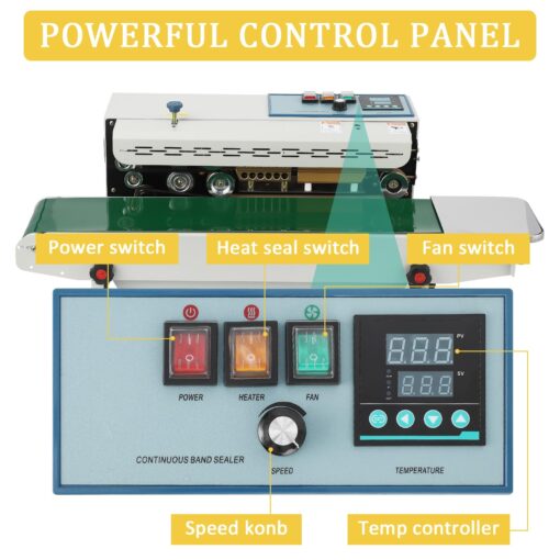 Takywep Continuous Band Sealer FR900K - Automatic 110V Horizontal Sealer with Digital Temperature Control for Commercial PP Aluminum Foil PVC Plastic Bags - Image 8