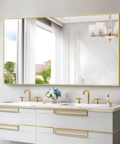 COFENY Gold Bathroom Mirror for Wall, 60x30 Inch Rectangle Mirrors with Metal Frame, Modern Vanity Wall Mirror Decor for Bathroom Living Room, Entryway Hangs Horizontal or Vertical