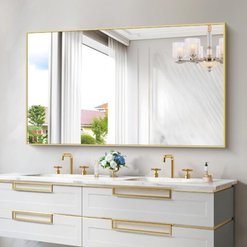 COFENY Gold Bathroom Mirror for Wall, 60x30 Inch Rectangle Mirrors with Metal Frame, Modern Vanity Wall Mirror Decor for Bathroom Living Room, Entryway Hangs Horizontal or Vertical