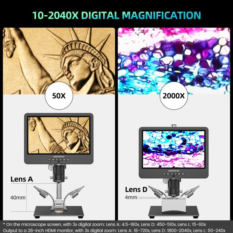 Andonstar AD249S-M Plus 10.1'' HDMI Soldering Digital Microscope for Electronics Repair, 2000x 3 Lens 2160P UHD Video Record, Soldering Microscope Station with Helping Hands, Slides, 32GB Card - Image 3