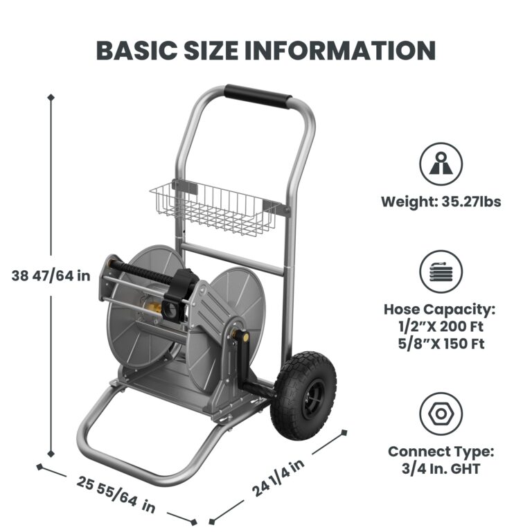 Giraffe Tools Garden Hose Reel Cart with Wheels, Heavy Duty Metal Water Hose Reel Cart, 200 ft of 1/2 Capacity, Mobile Hose Reel Cart for Outside - Image 2