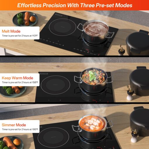 Empava Double/Dual Induction Cooktop 2 Burner, Shatter-proof Flat Glass Top, 18 Levels from 120°F to 460°F, 3 Preset Mode, Bulit-in/Countertop, 110~120 Volt Plug in Electric Stove for Kitchen, RV - Image 4