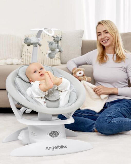 Angelbliss 3 in 1 Baby Swing with Motion Detection, Portable Baby Swings for Infants with Removable Rocker & Stationary Seat, Bluetooth Enabled with 3 Unique Motions (White) - Image 2
