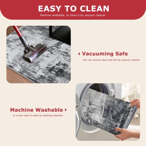 KOZYFLY Modern Abstract Area Rug 8x10 Gray Washable Large Living Room Rugs Bedroom Non Skid Carpet with Faux Wool Soft Low Pile for Dining Room Living Room Office Dorm Kitchen Table Apartment - Image 5