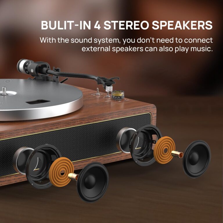 Turntable Record Player with Built-in Speakers, Vinyl Record Player Support Bluetooth Playback Auto Stop 33&45 RPM Speed RCA Line Out AUX in All-in-one Belt-Drive Turntable for Vinyl Records - Image 8