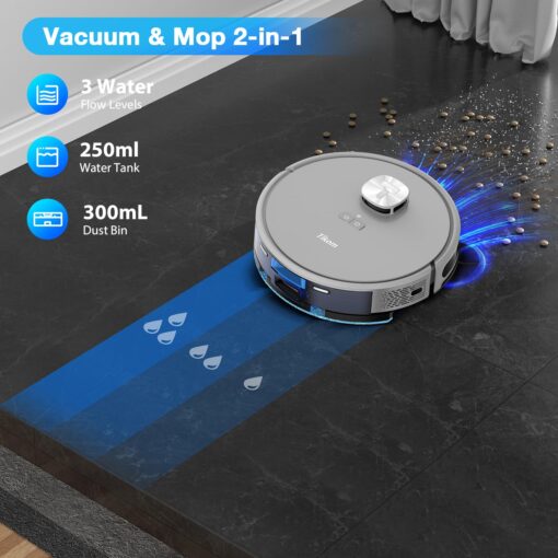 Tikom Robot Vacuum and Mop with LiDAR Navigation L9000, 4000Pa Robotic Vacuum Cleaner, 150Min Max, Smart Mapping, Good for Pet Hair, Carpet, Hard Floor - Image 6