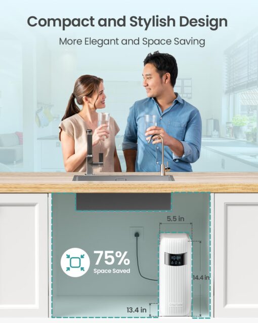 CripsTaste Tankless Reverse Osmosis System 800GPD High Flow Rate NSF 58&42 Certified & SGS Tested Under Sink Water Filtration System 2.5:1 Pure to Drain RO Water Filter System Under Sink (Alkaline) - Image 3