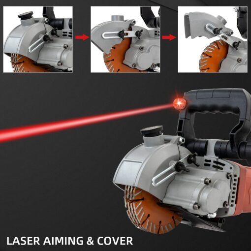 VICSEC Electric Wall Grooving Cutting Machine Chaser 110V for Slotting Brick Granite Marble Concrete Grooves With 5Pcs 5Inch 133mm Diameter Saw Blades Dustproof and Line Infrared Sighting - Image 4