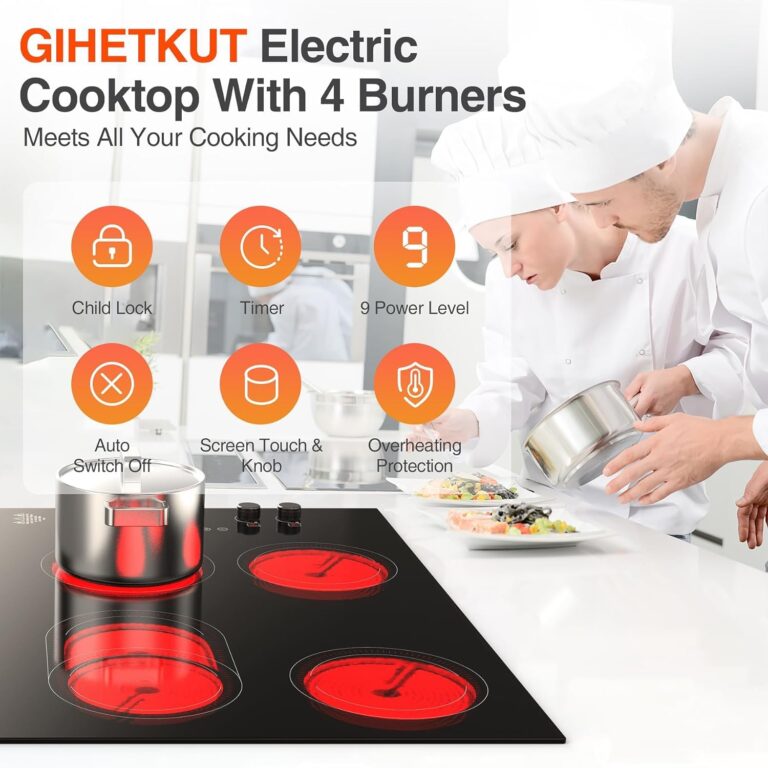 GIHETKUT 4 Burner Electric Cooktop,7200W Built-in & Countertop 4 Burner Electric Stove with 9 Power Levels, Child Safety Lock & 99 mins Timer, 30 inch Electric Cooktop 220-240V (No Plug) - Image 7