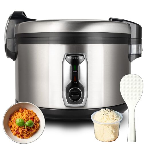 MOIFELTO 13.8QT Large Commercial rice cooker 65 cups cooked Stainless Steel rice Commercial Electiric Rice Warmer for 14-25 people, with One-Touch Operation | Auto Keep Warm | Non-Stick Inner Pot