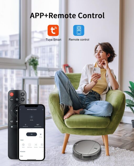 Robot Vacuum and Mop Combo, 2 in 1 Mopping Robot Vacuum Cleaner with Schedule, Wi-Fi/Voice/App, Strong Suction, Ease of Use, Self-Charging Robotic Vacuum, Slim, Ideal for Hard Floor, Pet Hair, Carpet - Image 6
