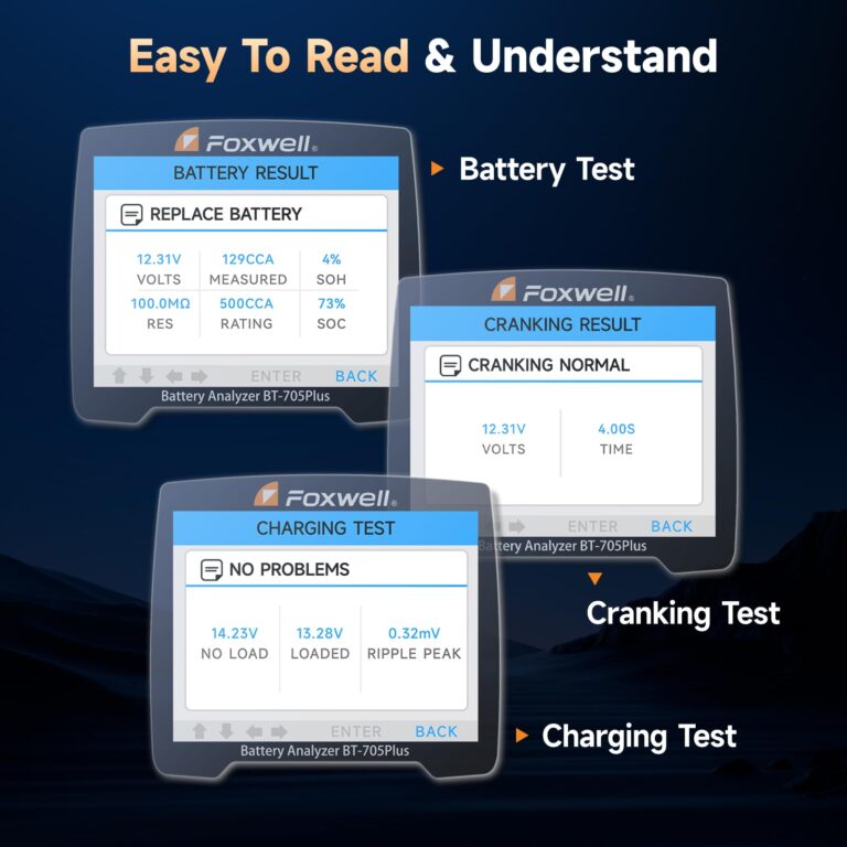 FOXWELL BT705 Plus Car Battery Tester 12V 24V Automotive, 100-2000CCA Battery Load Tester Digital Battery Analyzer Charging System Alternator Analyzer Cranking Checker for Car Heavy Duty Truck Marine - Image 5