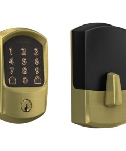 Schlage Encode Smart WiFi Deadbolt Lock for Front Door - Keyless Entry with App or Touchscreen - Works with Alexa, Apple HomeKit, Hey Google, & Airbnb - Create Codes for Guests - Satin Brass Gold