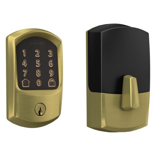 Schlage Encode Smart WiFi Deadbolt Lock for Front Door - Keyless Entry with App or Touchscreen - Works with Alexa, Apple HomeKit, Hey Google, & Airbnb - Create Codes for Guests - Satin Brass Gold