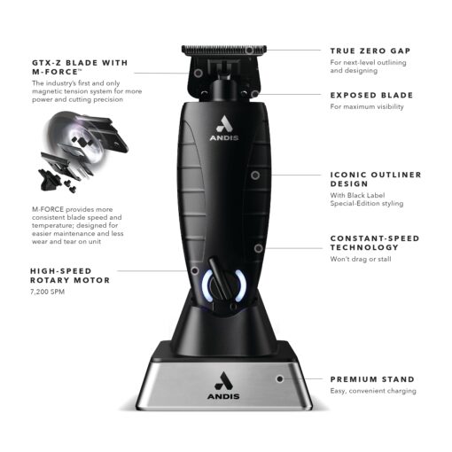 Andis GTX-EXO Black Label Special Edition, Professional Lithium-ion Electric Beard & Hair Trimmer, M-Force Technology, Cordless, Included Charging Stand, Black - Image 7