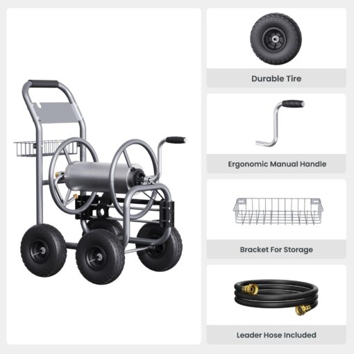 Giraffe Tools Hose Reel Cart, Hose Cart with Wheels Heavy Duty, Industrial Hose Reels for Outside, 250-Feet of 5/8" Hose Capacity, Hose Guide Pre-Installed - Image 8