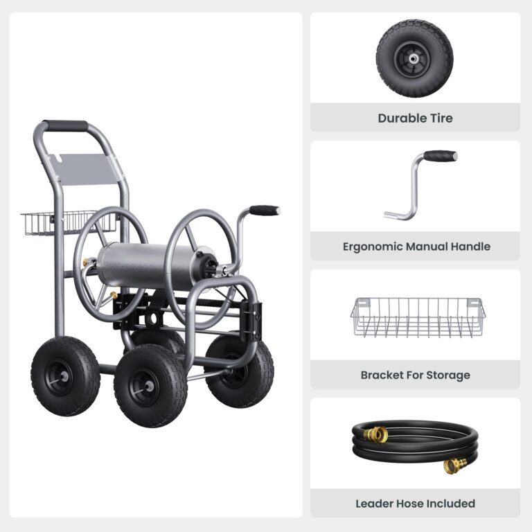 Giraffe Tools Hose Reel Cart, Hose Cart with Wheels Heavy Duty, Industrial Hose Reels for Outside, 250-Feet of 5/8" Hose Capacity, Hose Guide Pre-Installed - Image 8