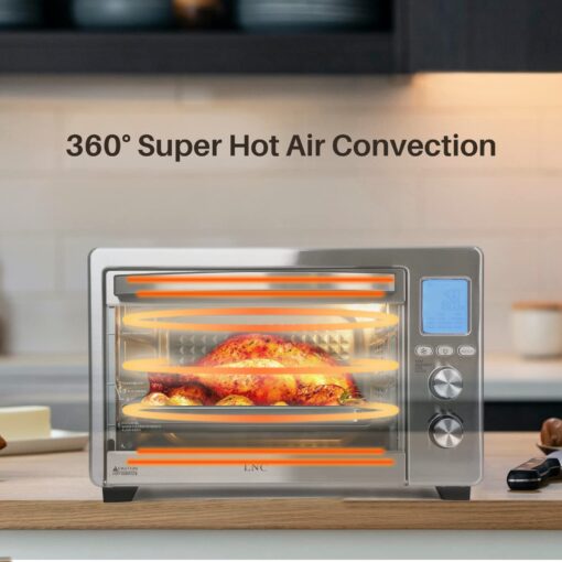 Air Fryer Oven Combo, 34QT Extra Large 1750W Toaster, 12" Pizza Convection Countertop, 12-in-1 Large Rotisserie With 4 Accessories, Stainless Steel, Silver - Image 6