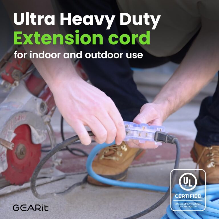 GEARit Outdoor 10 AWG Gauge 3 Prong Plug, Extension Cord, Triple Outlet Ultra Heavy Duty SJEOW, 10/3, for Indoor/Outdoor, LED Lighted Plug, Resistant Rubber Jacket, Extreme Weather, 100 Ft, Blue - Image 9