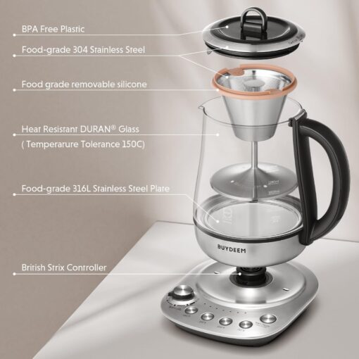 BUYDEEM K176 Tea Maker, Multifunctional Stainless Steel Electric Kettle for Tea and Coffee Brewing, Auto Keep Warm, 5 Flavor Controls, 1.5L - Image 5