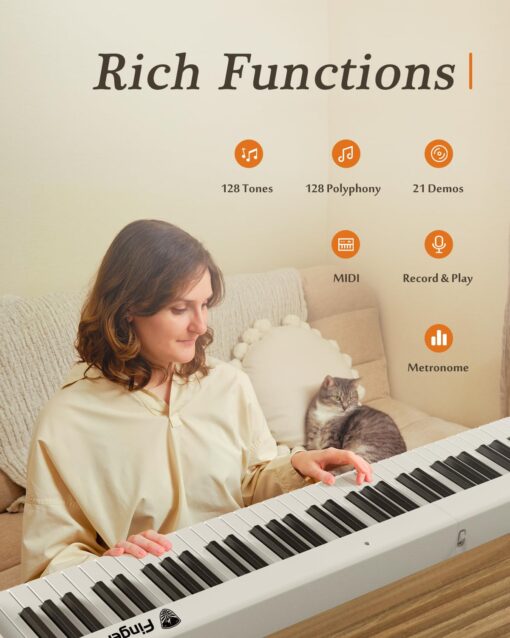 FingerBallet Portable Piano Keyboard, Semi-Weighted Folding Digital Piano 88 Key, Full Size, Wood Grain, Electric Piano Keyboard w/MIDI Bluetooth, Suitable for Adult, Toddler, Kids - Image 3