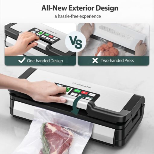 Beelicious Pro 90Kpa Powerful Vacuum Sealer, with 10-in-1 Functions,Double Seal & Double Pump,Built-in Cutter&Hose,Handle-Ease Design, Vacuum Sealer Machine for Food with Bags Storage, Stainless Steel - Image 3