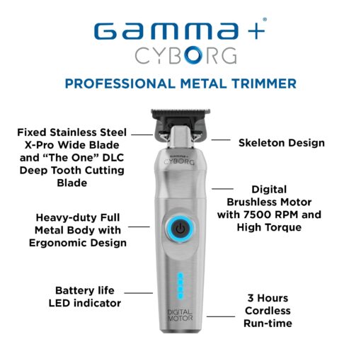 GAMMA+ Cyborg Professional Meta Cordless Ergonomicl Hair Trimmer with Digital Brushless Motor - Image 4