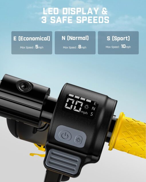 FanttikRide C9 Apex Electric Scooter for Kids 8-12, Adjustable Handlebar Height for Riders 3.9-5.2 ft, 132 lbs, Up to 40 mins Continuous Time, 3 Speed Mode 5/8/10 MPH, Bluetooth Music Speaker, Yellow - Image 6