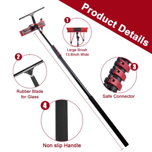 ZKUAOGDI 30ft Long Reach Solar Panel Cleaning Brush Kit, Telescopic Water Fed Pole, Squeegee & 2 Dusting Brushes for Window Outdoor Roof Cleaner Kit - Image 5