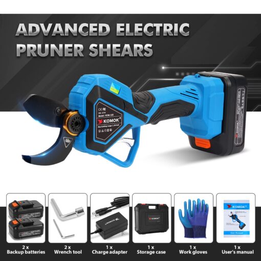KOMOK Electric Pruning Shears, Professional Cordless Electric Pruner, Battery Powered Tree Branch Cutter with 2pcs 2Ah Battery, 1.26 Inch Cutting Diameter, up to 10 Working Hours - Image 3