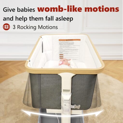 VaVaSoo Rocking Bassinet for Baby Electric Automatic Bedside Sleeper Rocks Itself 3 Motion Auto Rolling Newborn Cradle 5 Height Adjustable with Music, Wheels, Storage, Dark Grey - Image 9