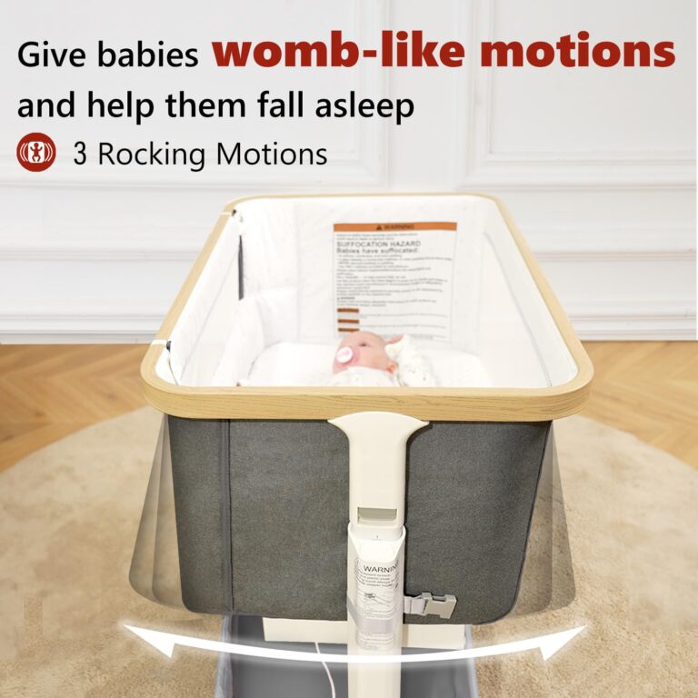 VaVaSoo Rocking Bassinet for Baby Electric Automatic Bedside Sleeper Rocks Itself 3 Motion Auto Rolling Newborn Cradle 5 Height Adjustable with Music, Wheels, Storage, Dark Grey - Image 9