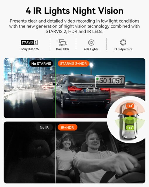 Vantrue N2X 2.7K Uber Dash Cam Front and Inside, 5G WiFi Dual Dash Camera for Car with HDR IR Night Vision, STARVIS 2, GPS, 2.5K/60FPS, LTE Support, 24/7 Parking Mode, Voice Control, Support 512GB Max - Image 8
