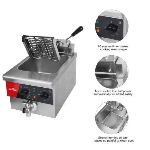 CROSSON 6L Electric Countertop Deep Fryer Extra Large with Drain,Timer,Basket and Lid for Restaurant Use 120V,1800W Commercial Deep Fryers - Image 5