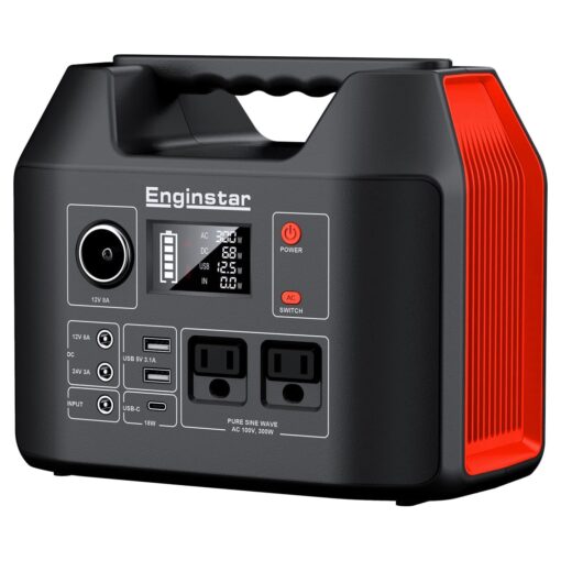 EnginStar Portable Power Station 300W 296Wh Battery Bank with 110V Pure Sine Wave AC Outlet for Outdoors Camping Hunting and Emergency, 80000mAh Backup Battery Power Supply for CPAP