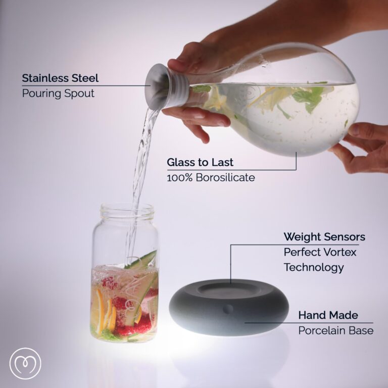 MAYU Swirl Structured Water Carafe - Innovative Vortex Technology Handblown Pitcher. Post Reverse Osmosis Filter Aerating Water Dispenser Stand 1.5 Liter| 51 Oz Dining Glass Jug Design (Earth Base) - Image 2