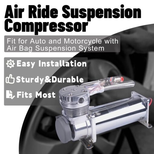 CNRAQR 2PCS 200PSI Heavy Duty Air Train Horn/Air Ride Suspension Compressor 3/8 NPT 12V Silver for Car Horns - Image 3
