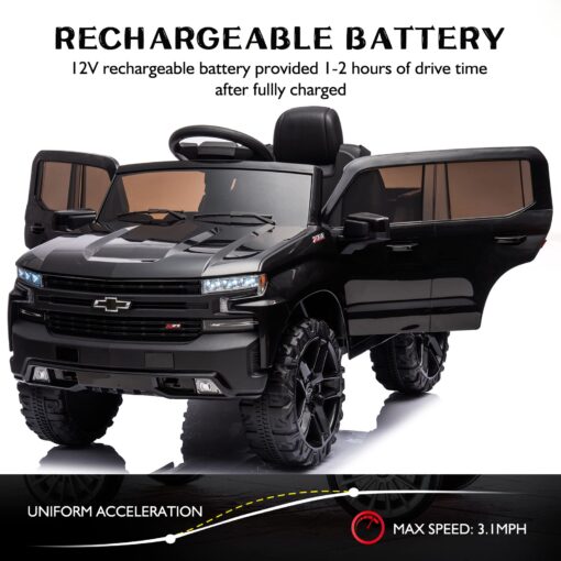 Bopilon 12V Electric Car for Kids,Licensed Chevy Silverado Truck Kids Ride On Car with Remote Control Battery Powered Electric Vehicle Toy Car, 4-Wheeler Suspension, Music& Lights, 3 Speeds(Black) - Image 4