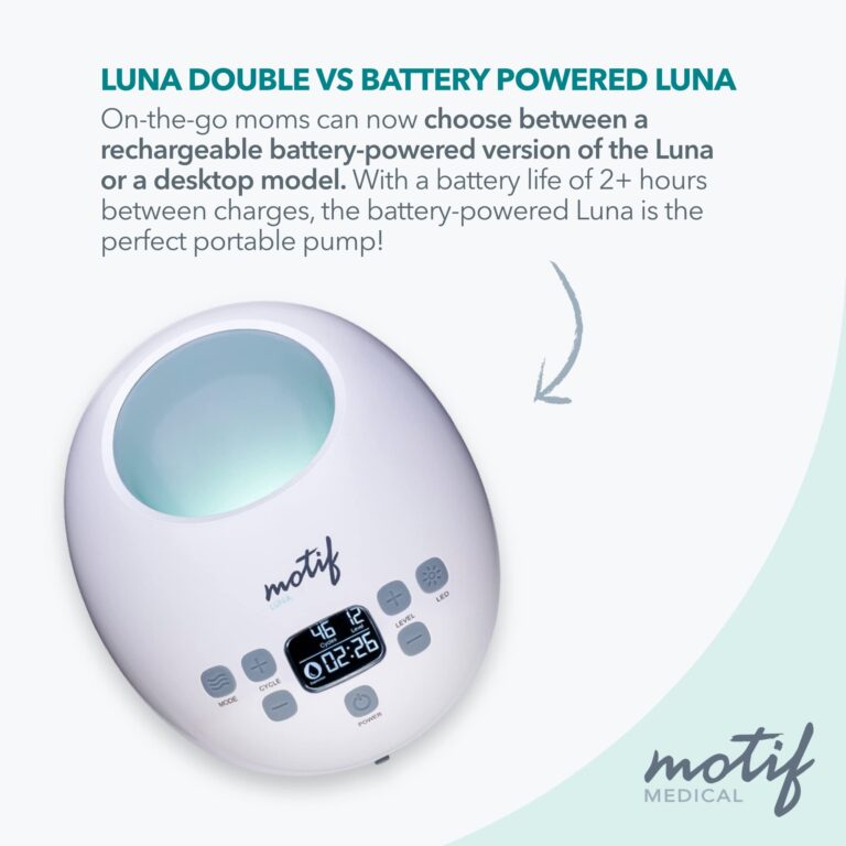 Motif Medical Luna with Battery Double Electric Breast Pump, Portable Breast Pump with Battery - Easy to Use, Quiet Motor, Built-in LED Night Light - Image 2