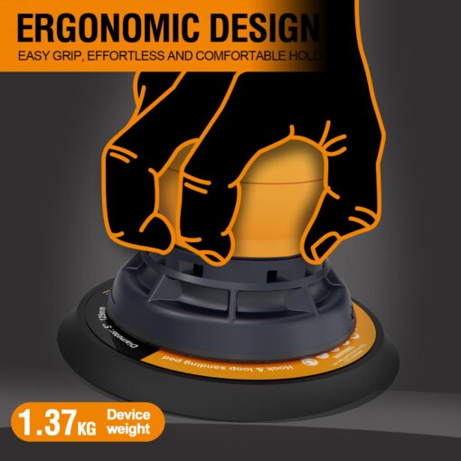 MAXXT Electric 5mm Random Orbital Sander, Palm Sander with Brushless Motor, 5&6Inch Sanding Pads, Central Vacuum, Sanders for Woodworking, Primary Wood and Panel Processing(Orange) - Image 5