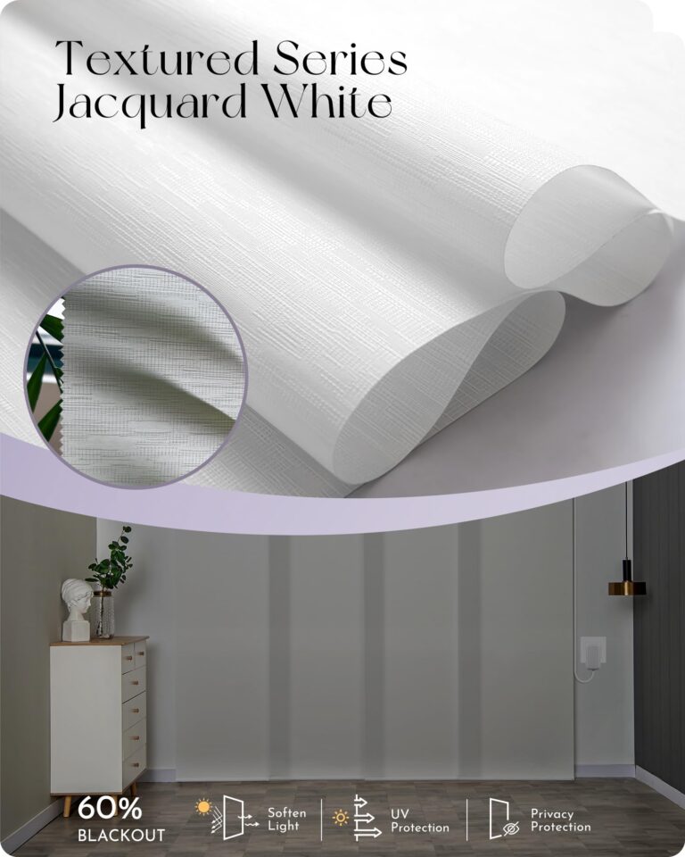 Graywind Motorized Sliding Panel Blinds Light Filtering Compatible with Alexa Google Smart Custom Panel Track Blinds Remote Control for Patio Sliding Door (Dimout Jacquard White) - Image 4
