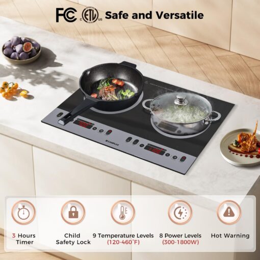 CAMPLUX RV Induction Cooktop 2 Burners 1800W, Electric Cooktop 120V Plug in, Portable Induction Stove with Sensor Touch, Timer, Safety Lock, Countertop/Built-in for RV, Mini Kitchen or Apartments - Image 7